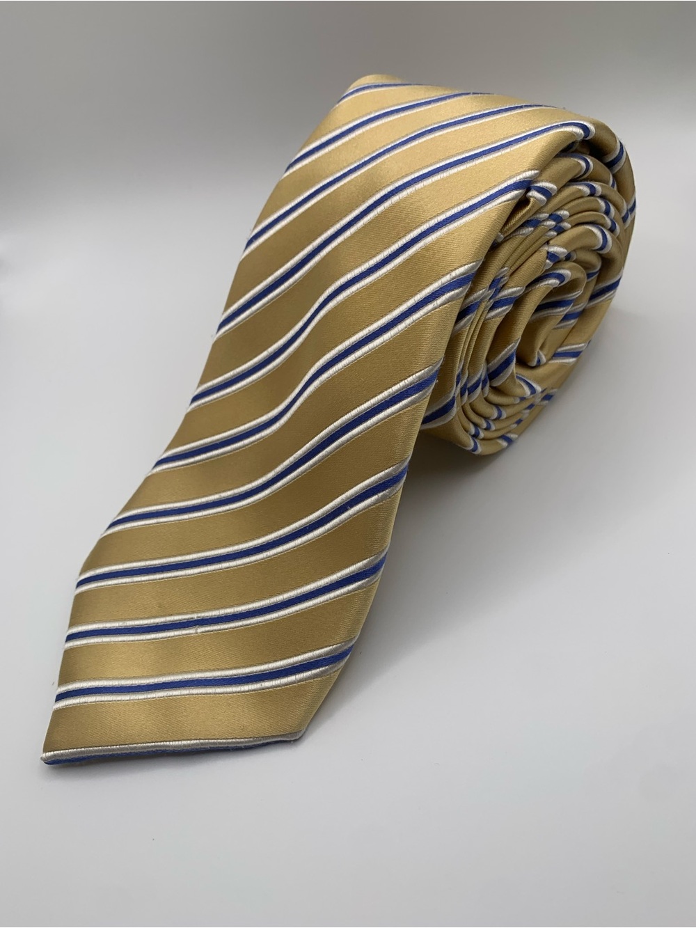 Gold and Blue Striped Men's Tie by